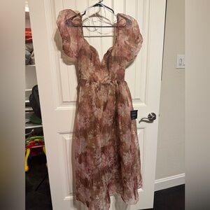 Lulus Elegant Floral Brown Dress